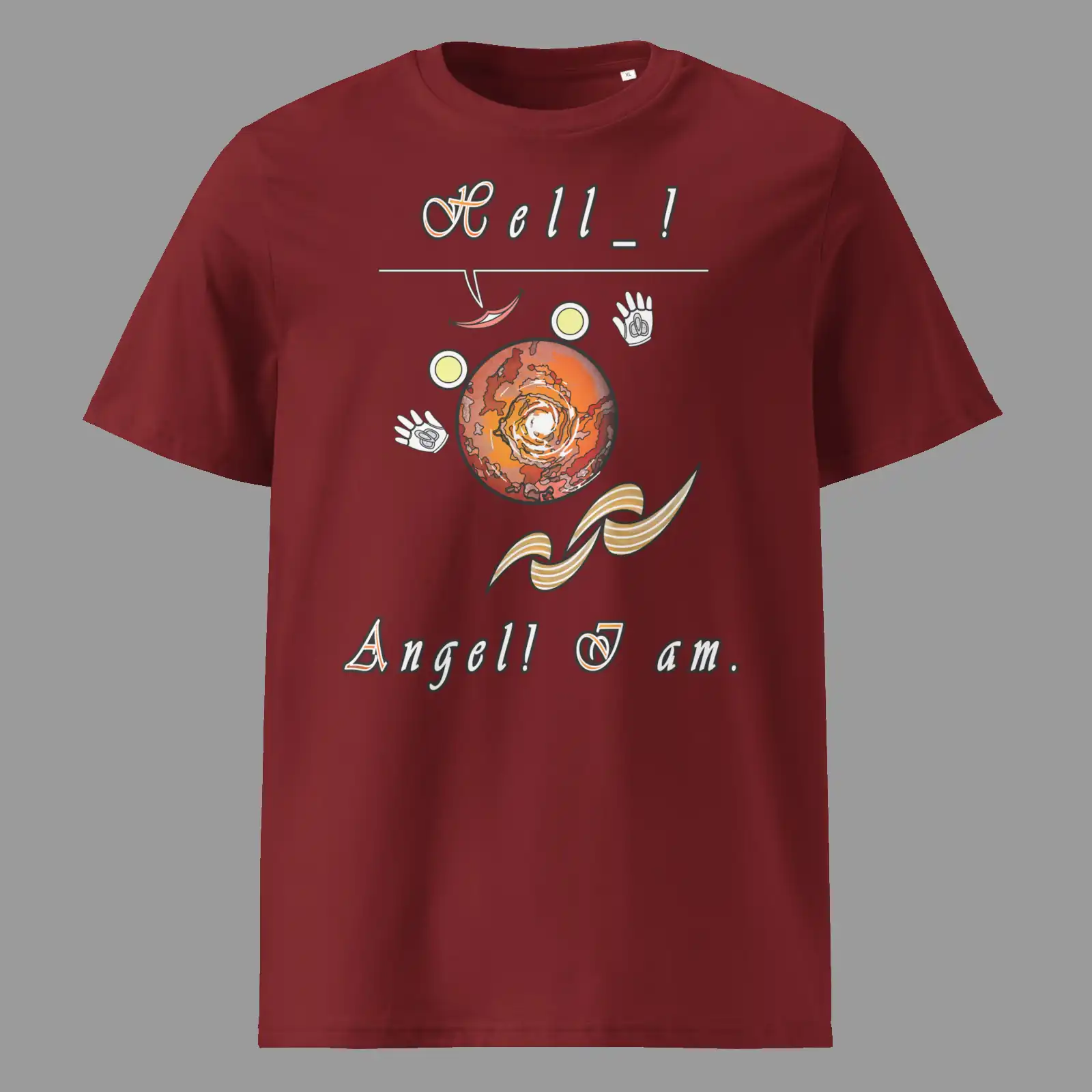 Unisex Organic Cotton T-Shirt Hello Angel Burgundy