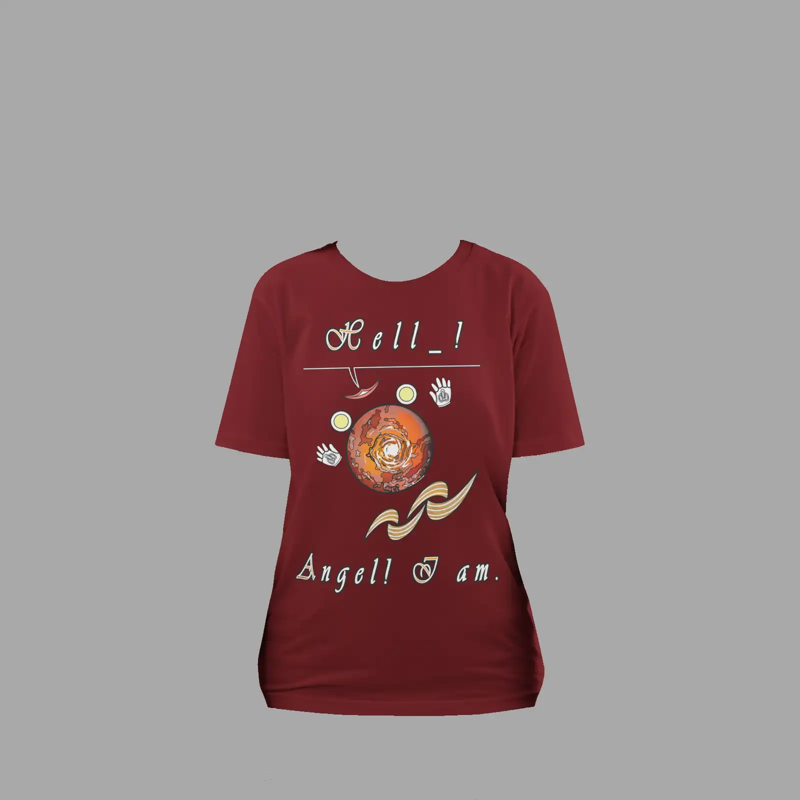 Unisex Organic Cotton T-Shirt Hello Angel Burgundy - Image 3